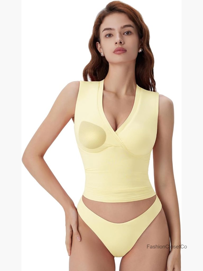 Built In Bra V Neck Tank Tops Double Lined Summer Going Out Camisole